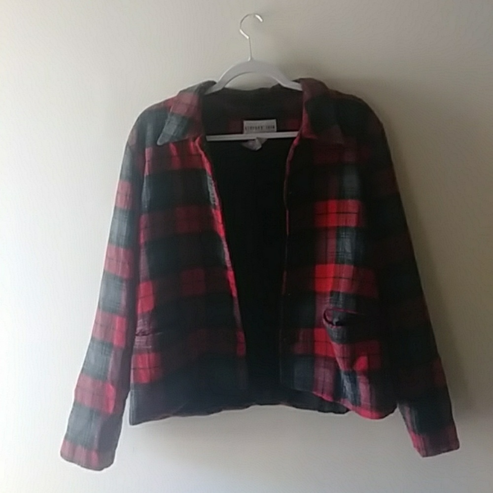 A red and black checker bord coat